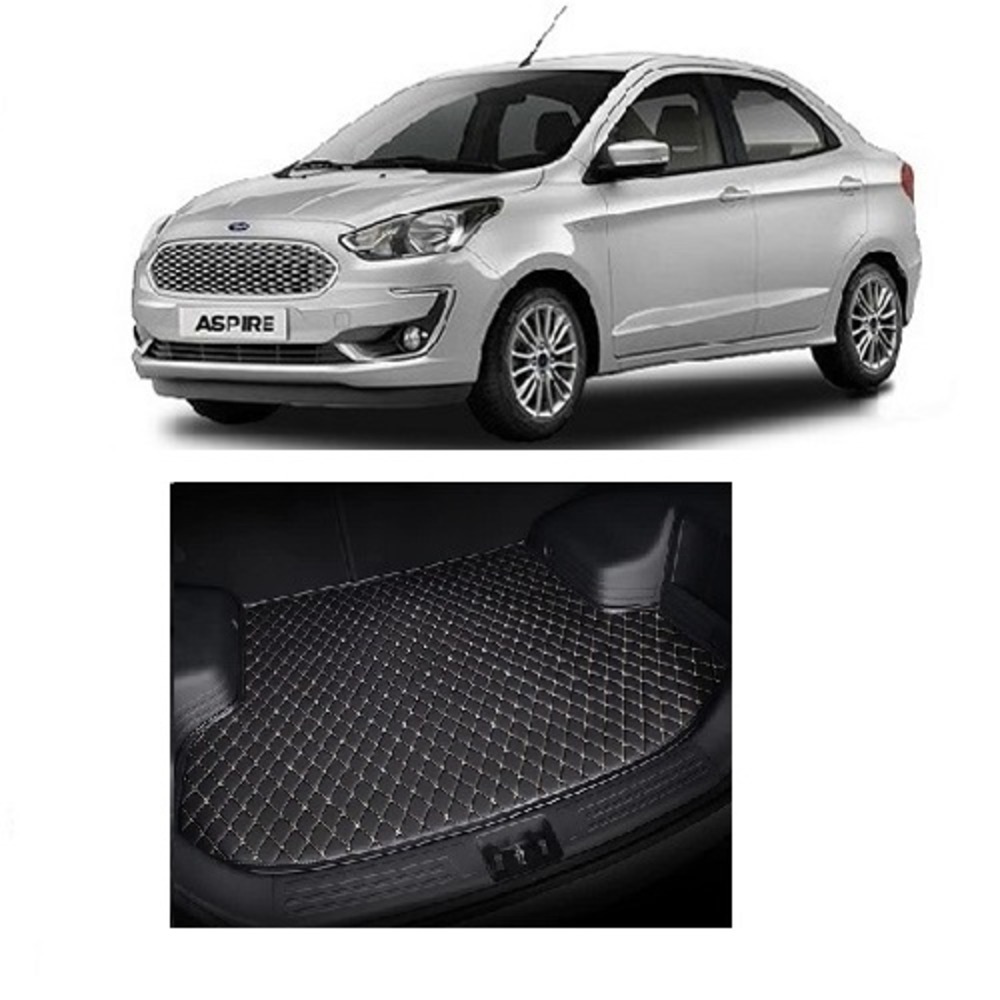 7D Car Trunk/Boot/Dicky PU Leatherette Mat for Figo Aspire  - Black